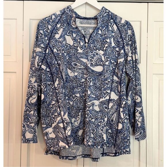 Coolibar blue paisley quarter zip rash guard pullover XL - Picture 2 of 8